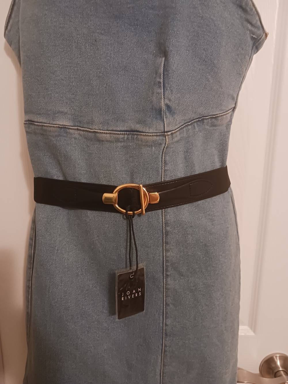 Joan Rivers Black Faux Leather Toggle Belt  Stretchy Minimalist 2X-3X